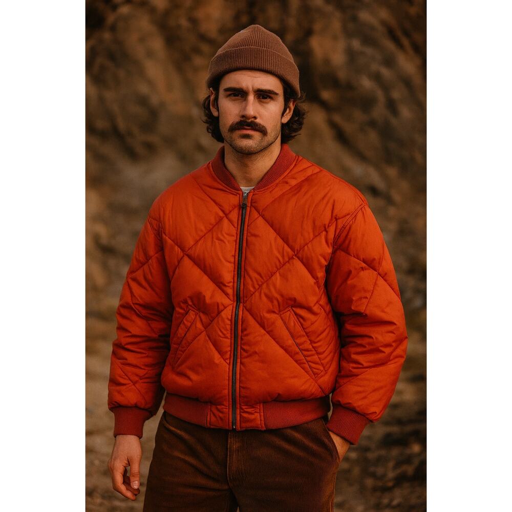 Vintage Men’s Ralph Lauren Quilted Bomber Puffer Jacket Orange Medium Large